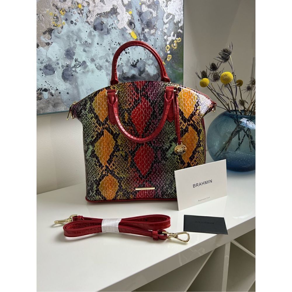 Brahmin NWT Red Dragon Snake Print Satchel Bag